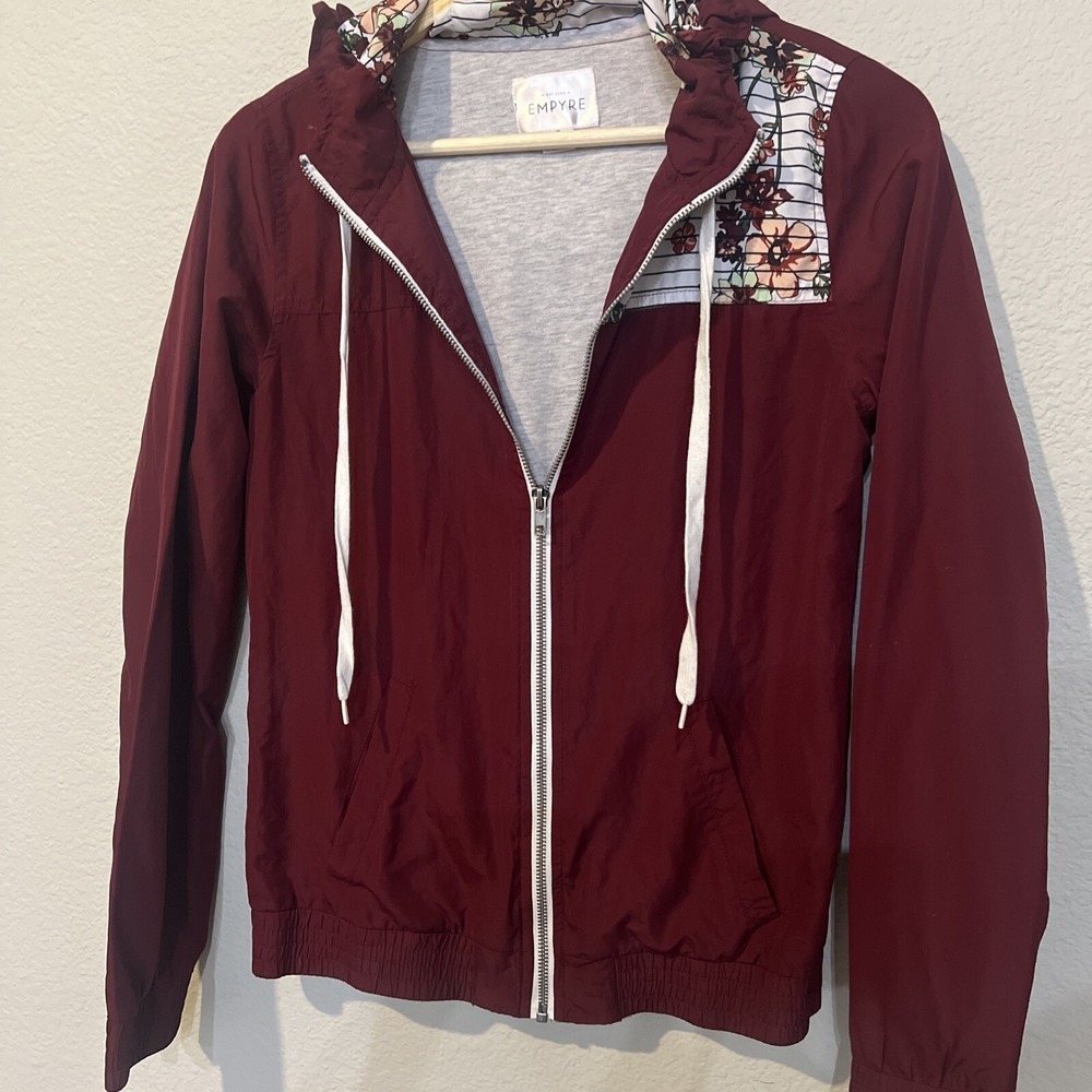 Empyre Hooded Jacket Womens SMALL MAROON Windbreaker Full Zip Coat Ladies